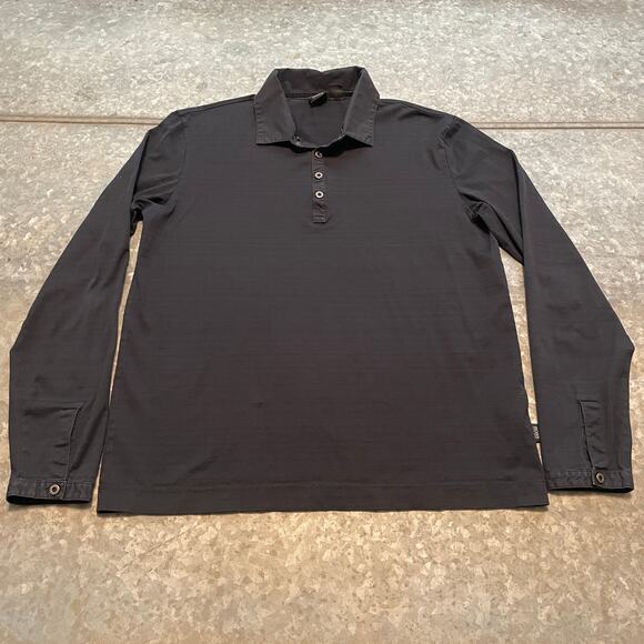 BOSS Hugo Boss Long Sleeve Polo Shirt Mens Large Dark Blue Cotton Lesona Stripe - Picture 1 of 12